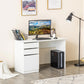 Modern Computer Desk, Home Office Desk for Study, Writing Workstation with Storage Drawer and Cabinet for Living Room, White