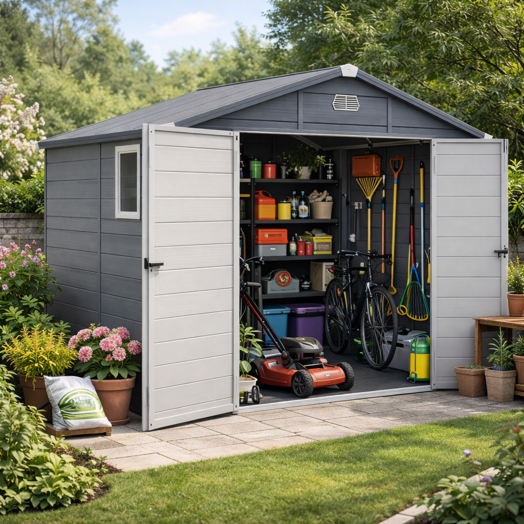 8' x 6' Plastic Garden Storage Shed with Latch Door