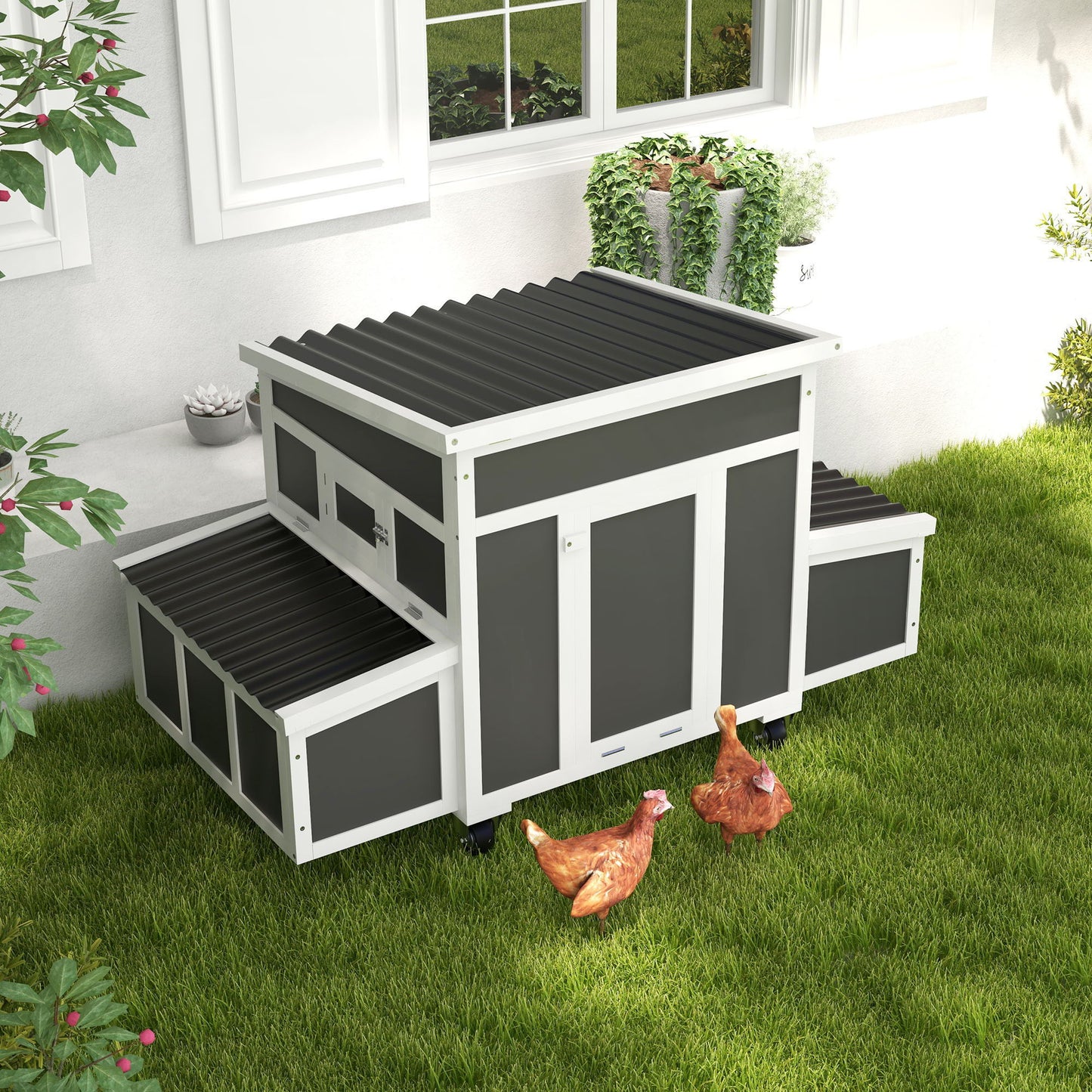 Wooden Chicken Coop with Nesting Box for 2-4 Chickens, Dark Grey