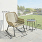 3 Piece Rocking Bistro Set Outdoor Patio Furniture Set with Cushions, Glass Coffee Table for Balcony, Cream White