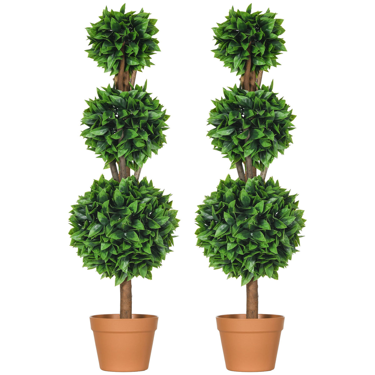 2 Pack 35.5" Artificial Trees, Boxwood Topiary Ball Trees with Pot for Indoor, Outdoor, Home Office, Living Room, Green
