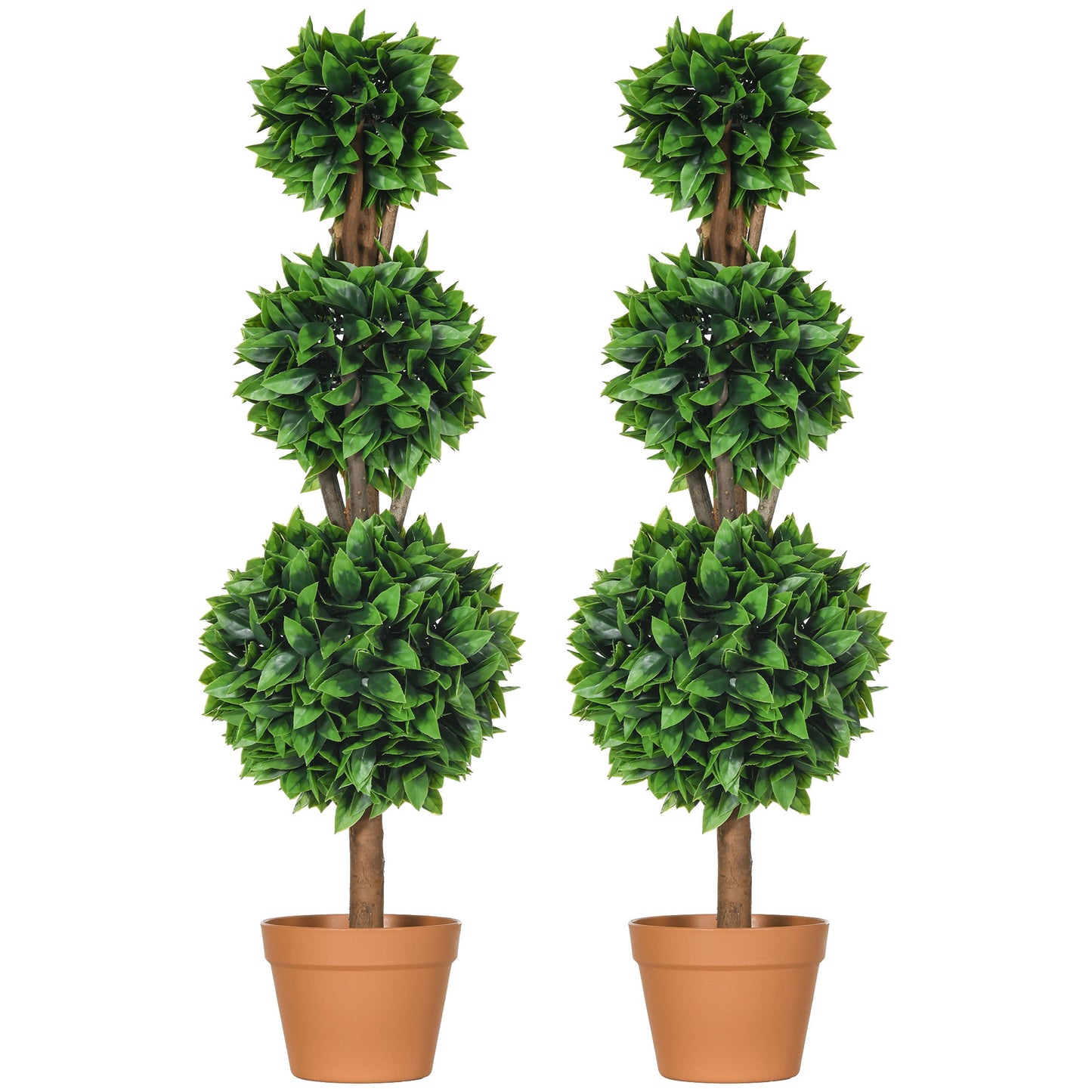2 Pack 35.5" Artificial Trees, Boxwood Topiary Ball Trees with Pot for Indoor, Outdoor, Home Office, Living Room, Green