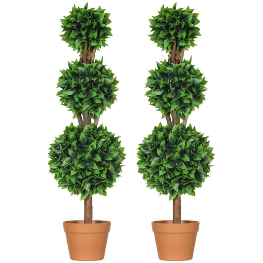2 Pack 35.5" Artificial Trees, Boxwood Topiary Ball Trees with Pot for Indoor, Outdoor, Home Office, Living Room, Green