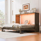 Queen Size Brown Murphy Bed with Smooth Hydraulic Lift, Space‑Saving Fold‑Down Unit with Wood Slat Support, 88'' L x 67'' W x 68.5'' H, Brown
