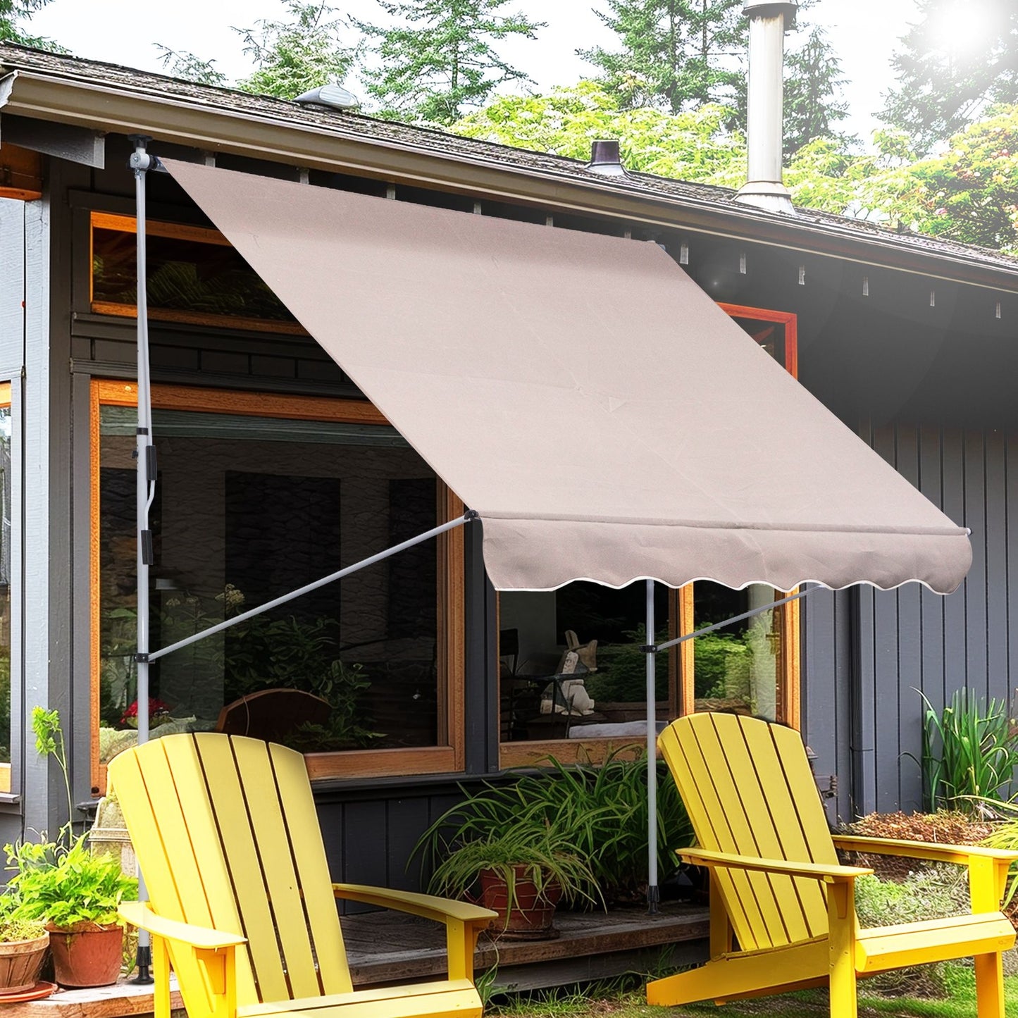 6.6'x5' Manual Retractable Patio Awning Window Door Sun Shade Deck Canopy Shelter Water Resistant UV Protector Beige