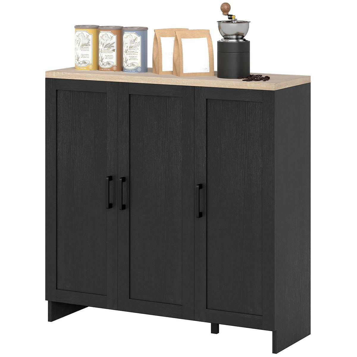 Sideboard Buffet Cabinet with 3 Doors - Black