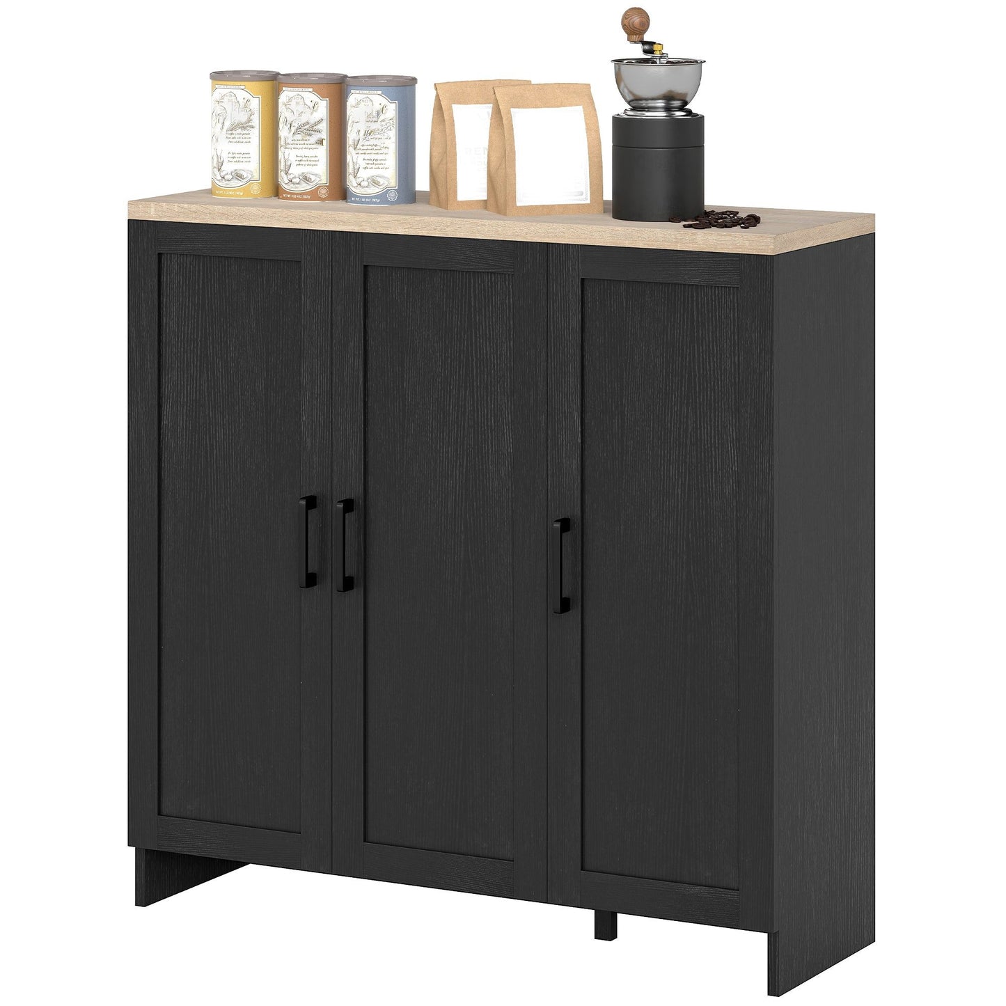 Sideboard Buffet Cabinet with 3 Doors - Black