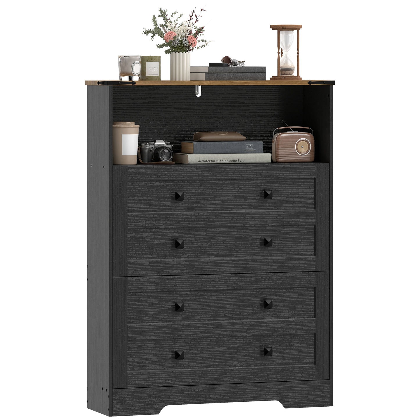 Shoe Cabinet with 2 Flip Drawers, Narrow Shoe Storage Cabinet, Black