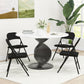 Set of 4 Metal Foldable Chairs, Faux Linen Padded Folding Chairs with Cushion Seat and Open Back for Indoor, Black