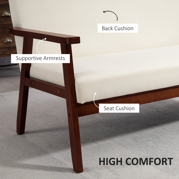 Compact Linen Loveseat with Wood Legs