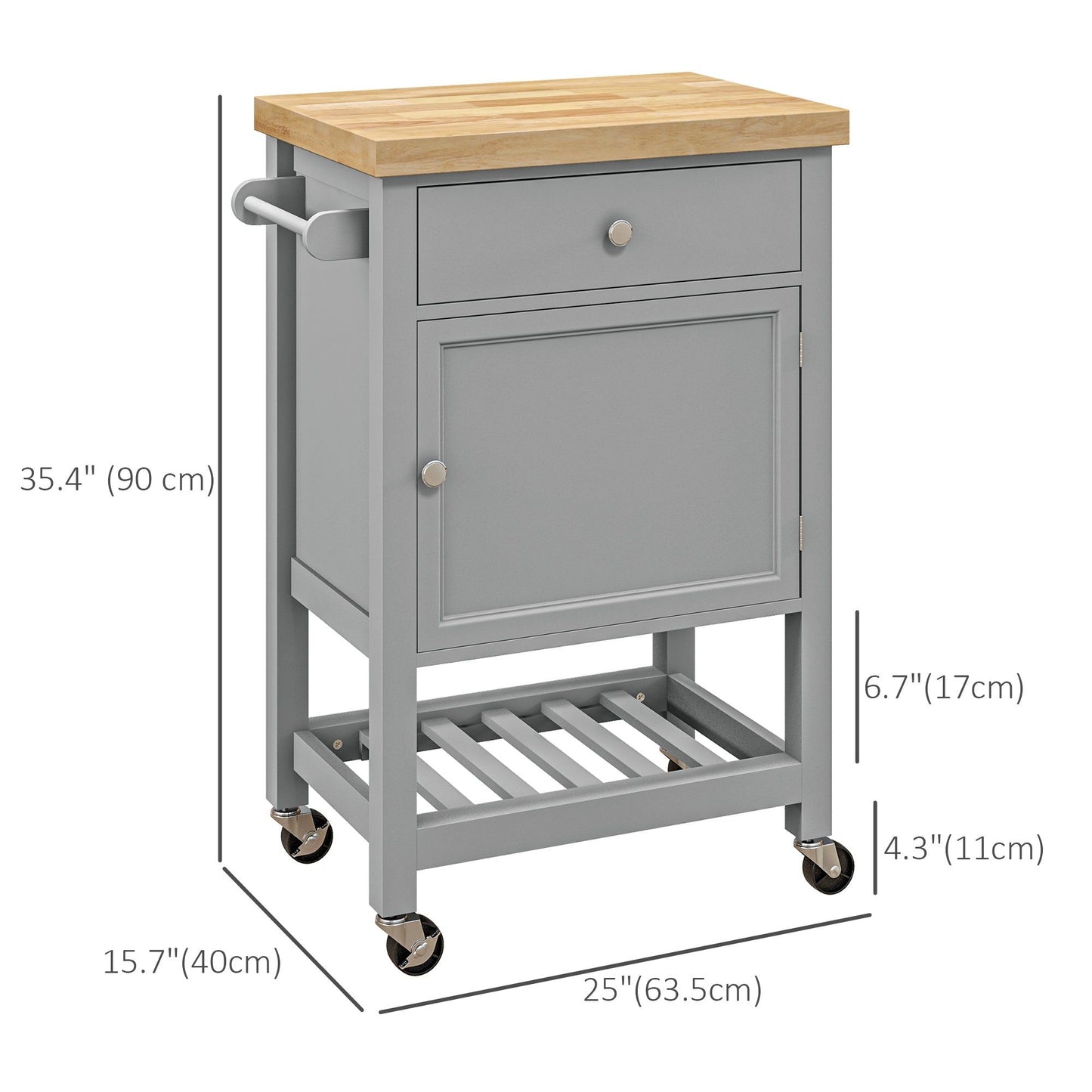 Rolling Kitchen Island Cart with Wood Top - Grey