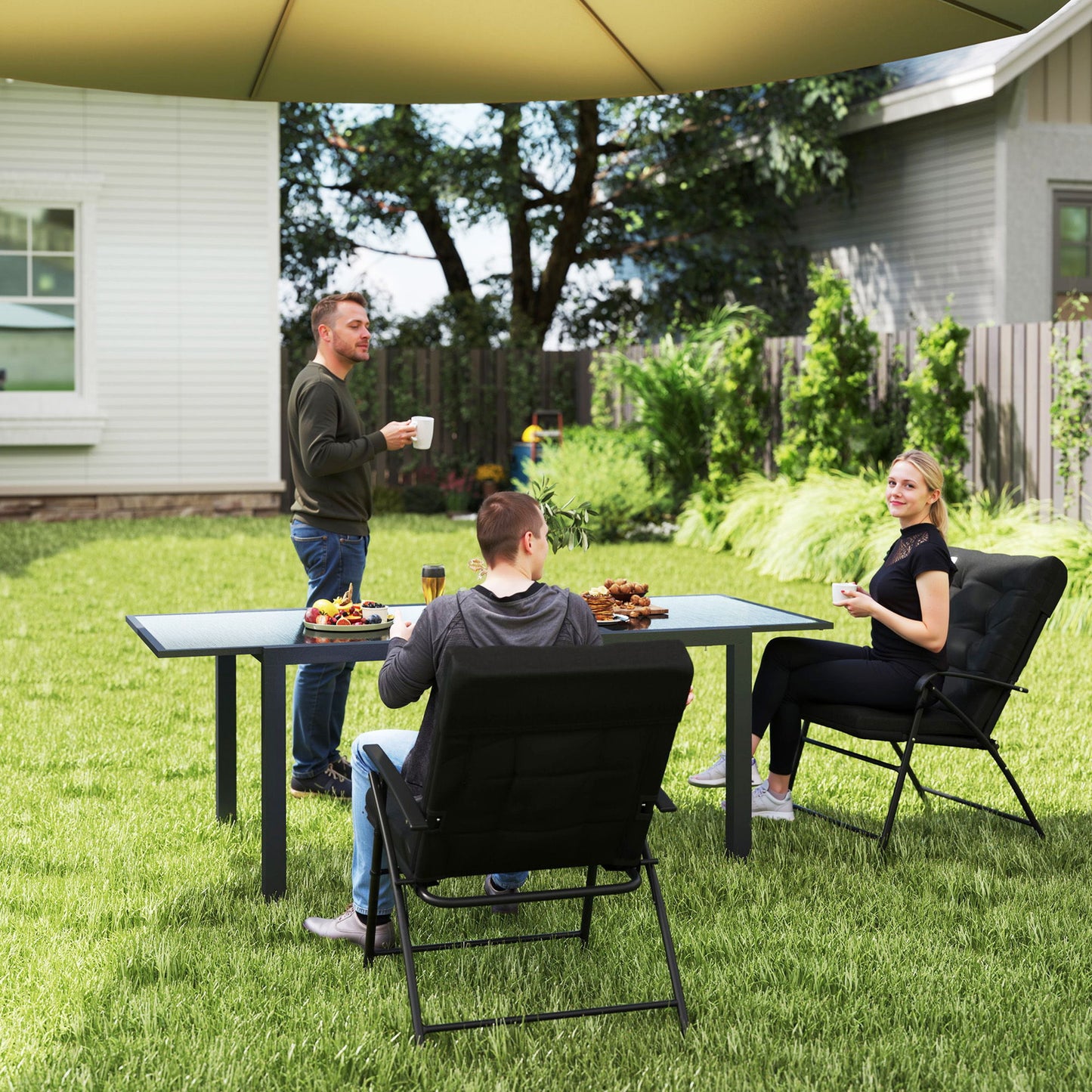 Set of 2 Outdoor Folding Chairs with Adjustable Backrest, Padded Camping Chairs for Outdoor Events, Black