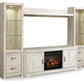 Bellaby - Entertainment Center - TV Stand With Faux Firebrick Fireplace Insert - Whitewash