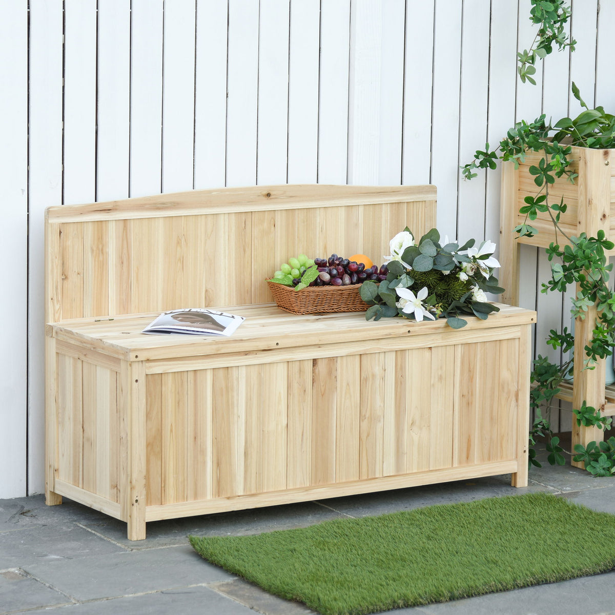 Wooden Outdoor Garden Bench with Storage Box, Outdoor Patio Seating, 45.3" x 17.7" x 29.5", Natural
