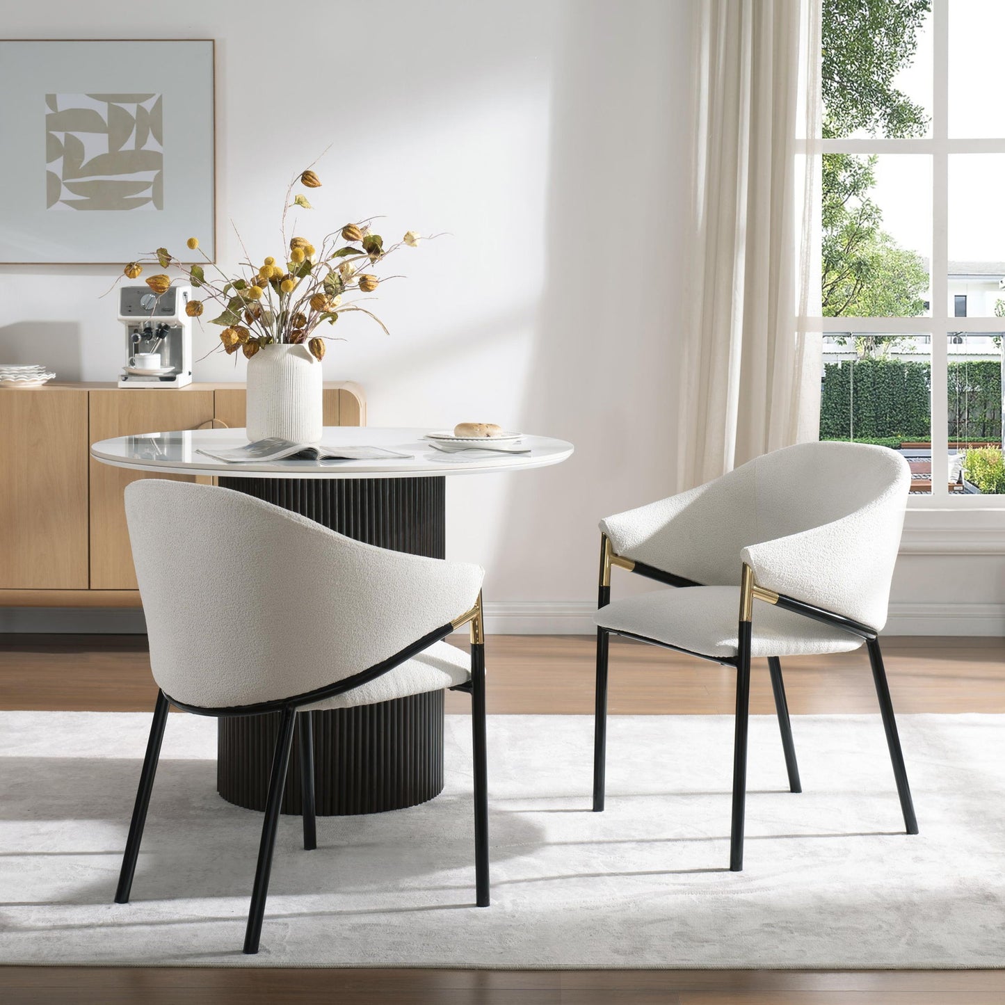 Set of 2 Modern Upholstered Dining Chairs with Metal Legs, Durable Design for Kitchen and Living Room, 22.5'' L x 22'' W x 31'' H, White