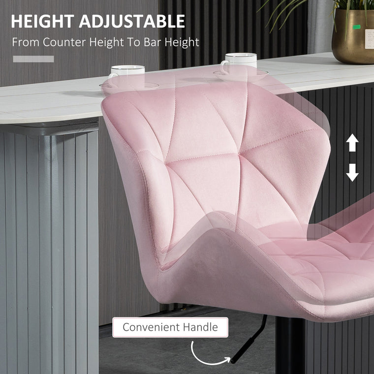 Velvet Adjustable Swivel Bar Stools Set of 2 - Pink