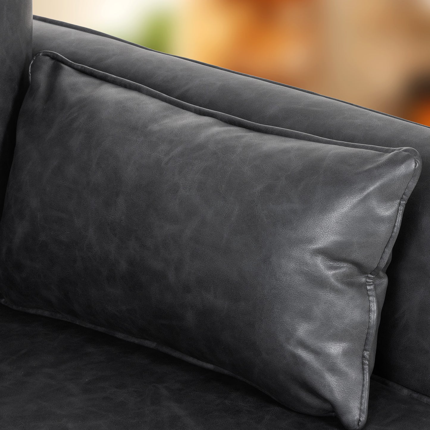 Accent Chair, PU Leather Armchair with Wide Seat, Spring Cushion, Rubberwood legs, 2 Pillows, Black