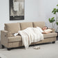 3 Seater Sofa with USB Ports & Cup Holders, Chenille-Feel Upholstered Couch for Living Room, Light Brown