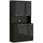 71" Kitchen Pantry Storage Cabinet with Hutch - High Gloss Black