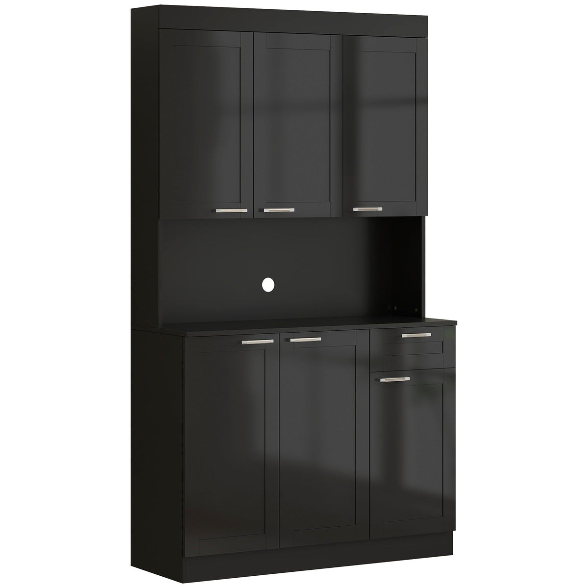 71" Kitchen Pantry Storage Cabinet with Hutch - High Gloss Black