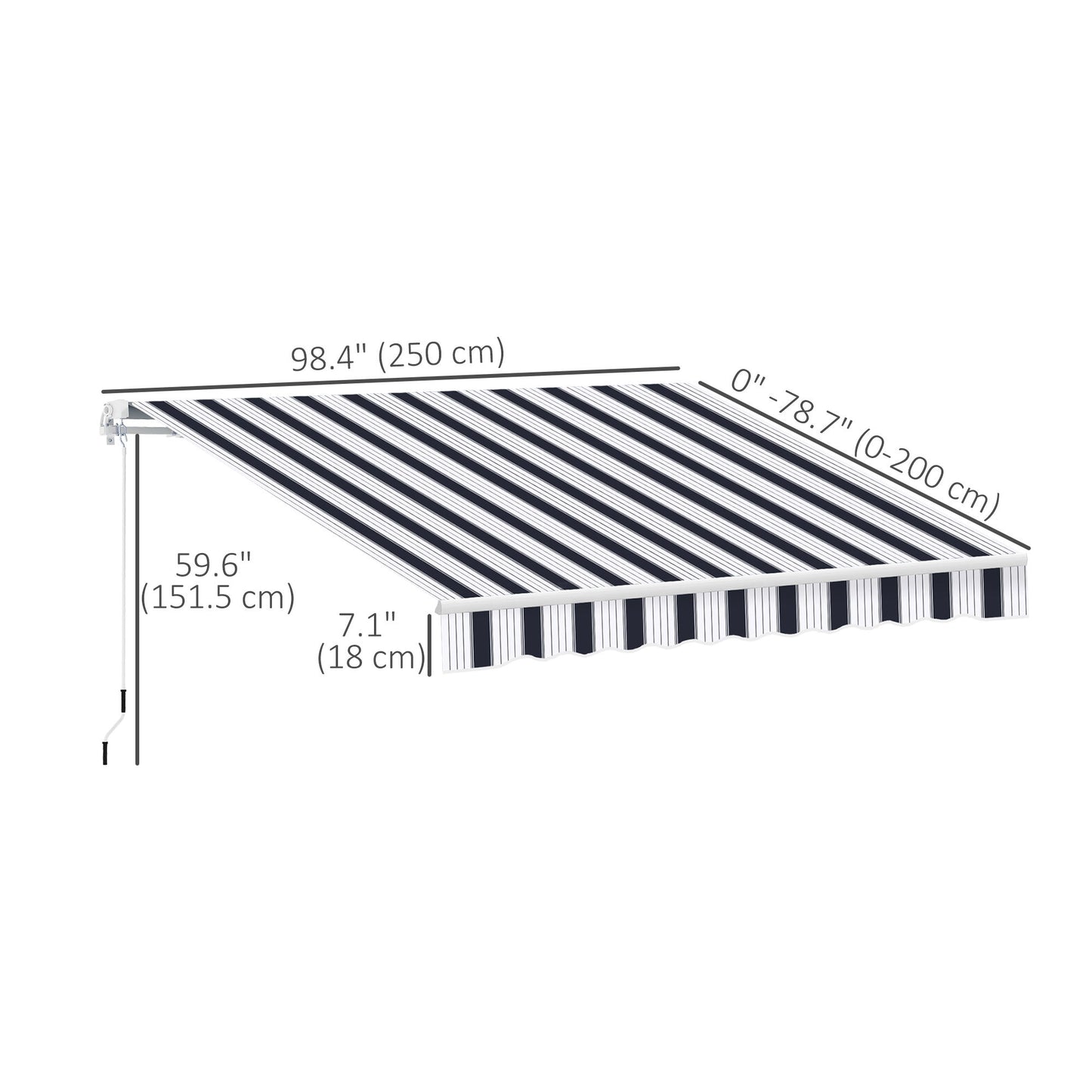 8' x 7' Retractable Awning, Patio Awnings, Sunshade Shelter with 280 g/m² UV & Water-Resistant Fabric and Aluminum Frame for Deck, Balcony, Yard, Blue and White