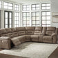 Ravenel - Fossil - 4-Piece Power Reclining Sectional With Raf Power Reclining Loveseat With Console - Faux Leather