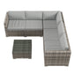 4 Pieces Rattan Wicker Outdoor Conversation Furniture Set w/ Corner Sofa Loveseats Coffee Table Cushions, Mixed Grey