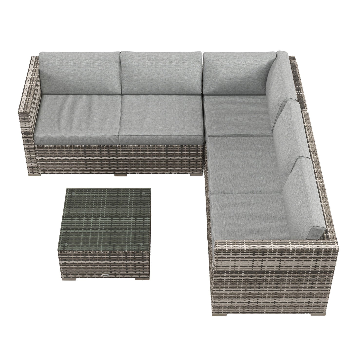 4 Pieces Rattan Wicker Outdoor Conversation Furniture Set w/ Corner Sofa Loveseats Coffee Table Cushions, Mixed Grey