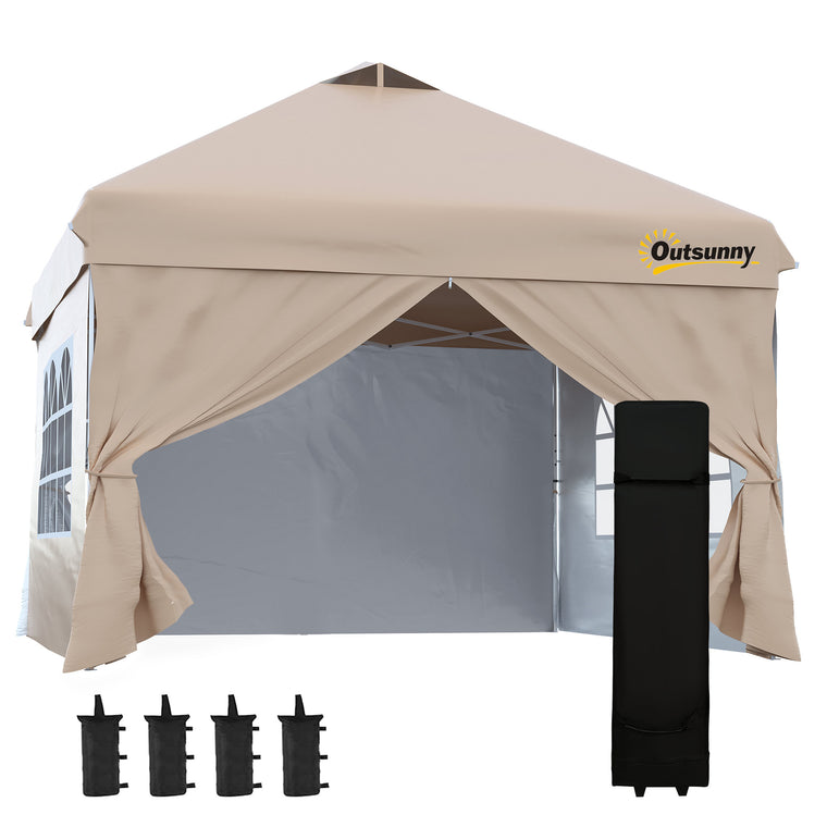 10' x 10' Beige Pop Up Sun Shelter with Wheeled Bag