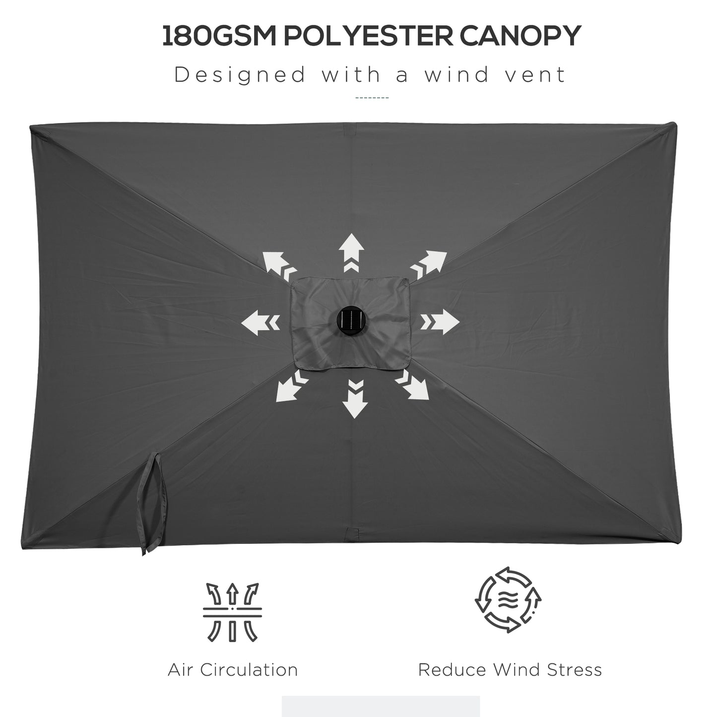 6' x 10' Patio Umbrella with 22 LED Solar Lights and Tilt, Rectangular Outdoor Table Umbrella with Crank, Dark Grey