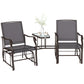 Double Patio Glider Chair with Glass Top Center Table, Outdoor Glider Loveseat with High Back, All Weather Breathable Mesh Fabric for Garden, Backyard, Deck, Grey