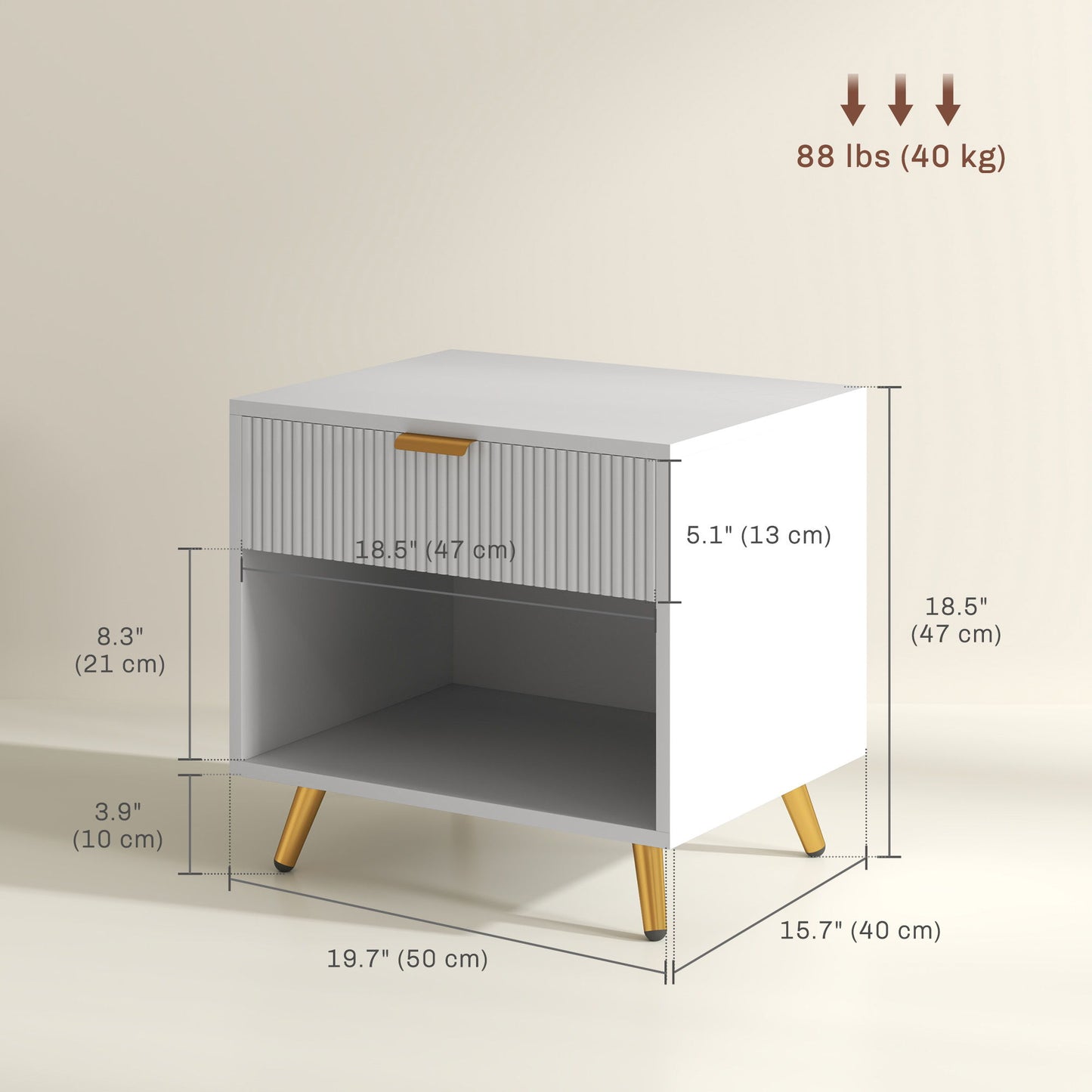 Nightstand with Fluted Panel, Bedside Table with Drawer and Open Compartment, Modern Night Table for Bedroom, White