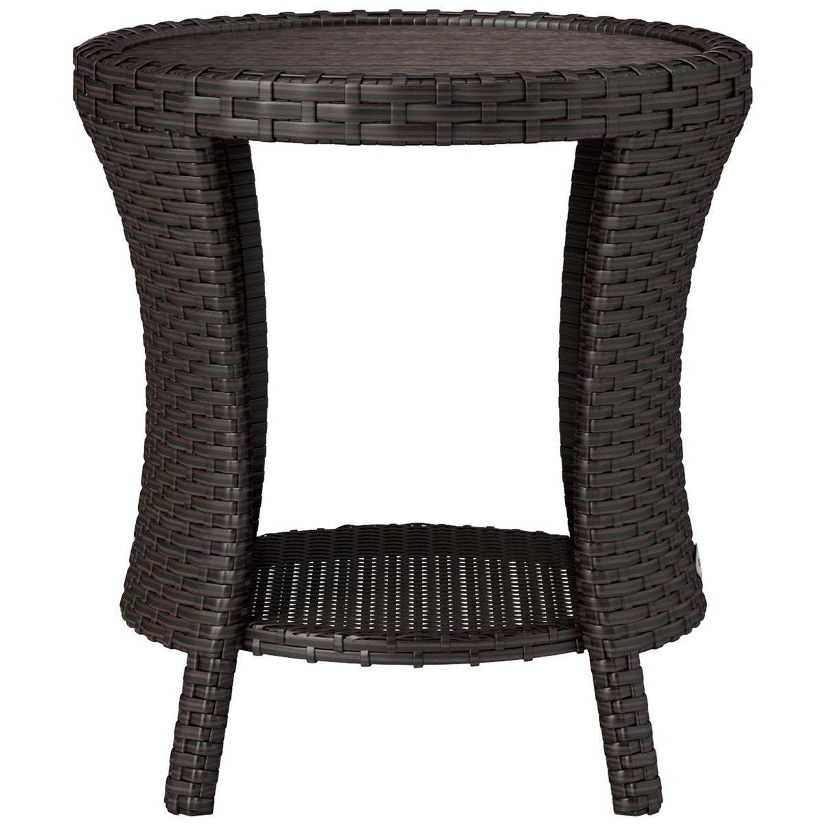 18" Wicker Outdoor Coffee Table, PE Rattan Patio Side Table with 2-Tier Storage, Composite Wood Top, Brown