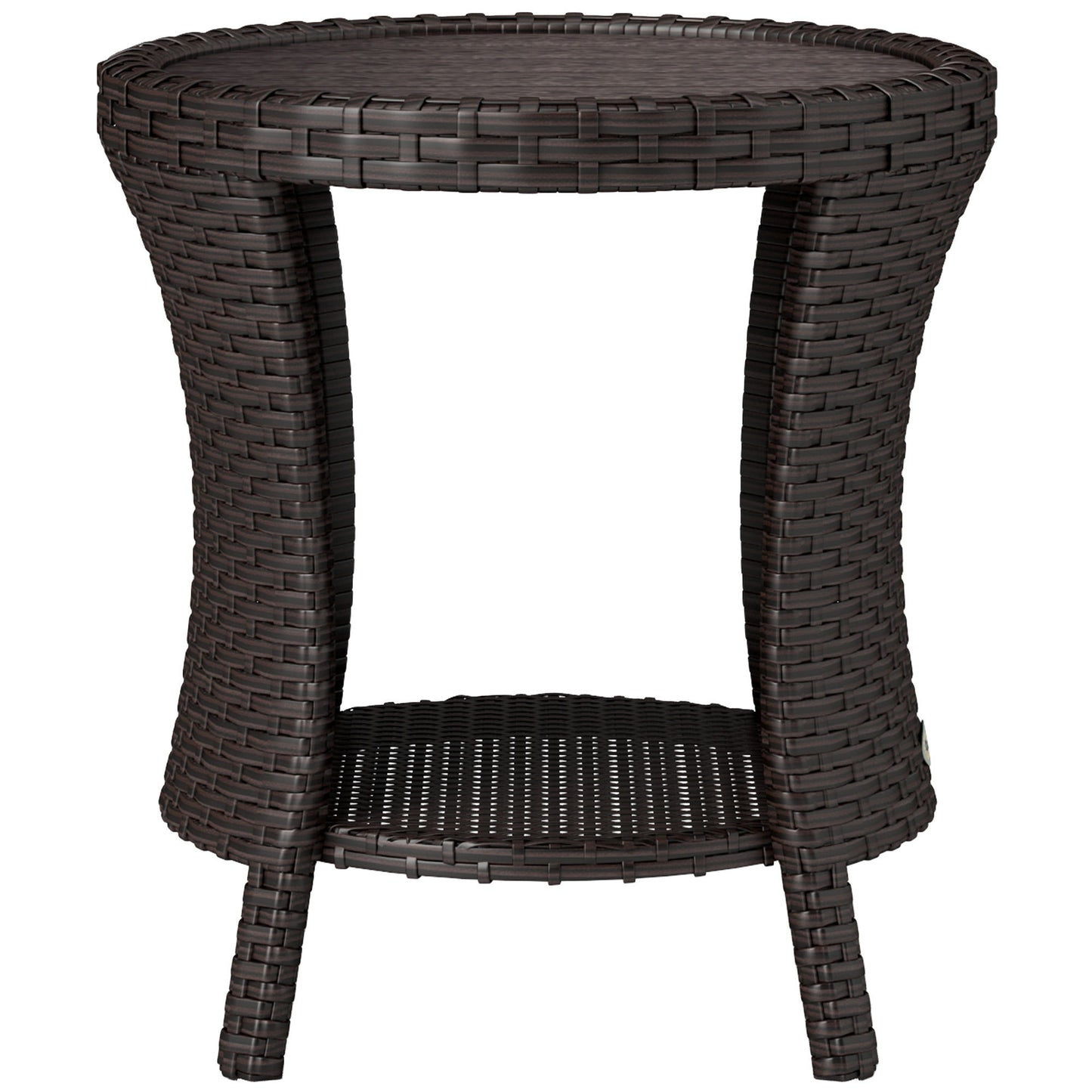 18" Wicker Outdoor Coffee Table, PE Rattan Patio Side Table with 2-Tier Storage, Composite Wood Top, Brown