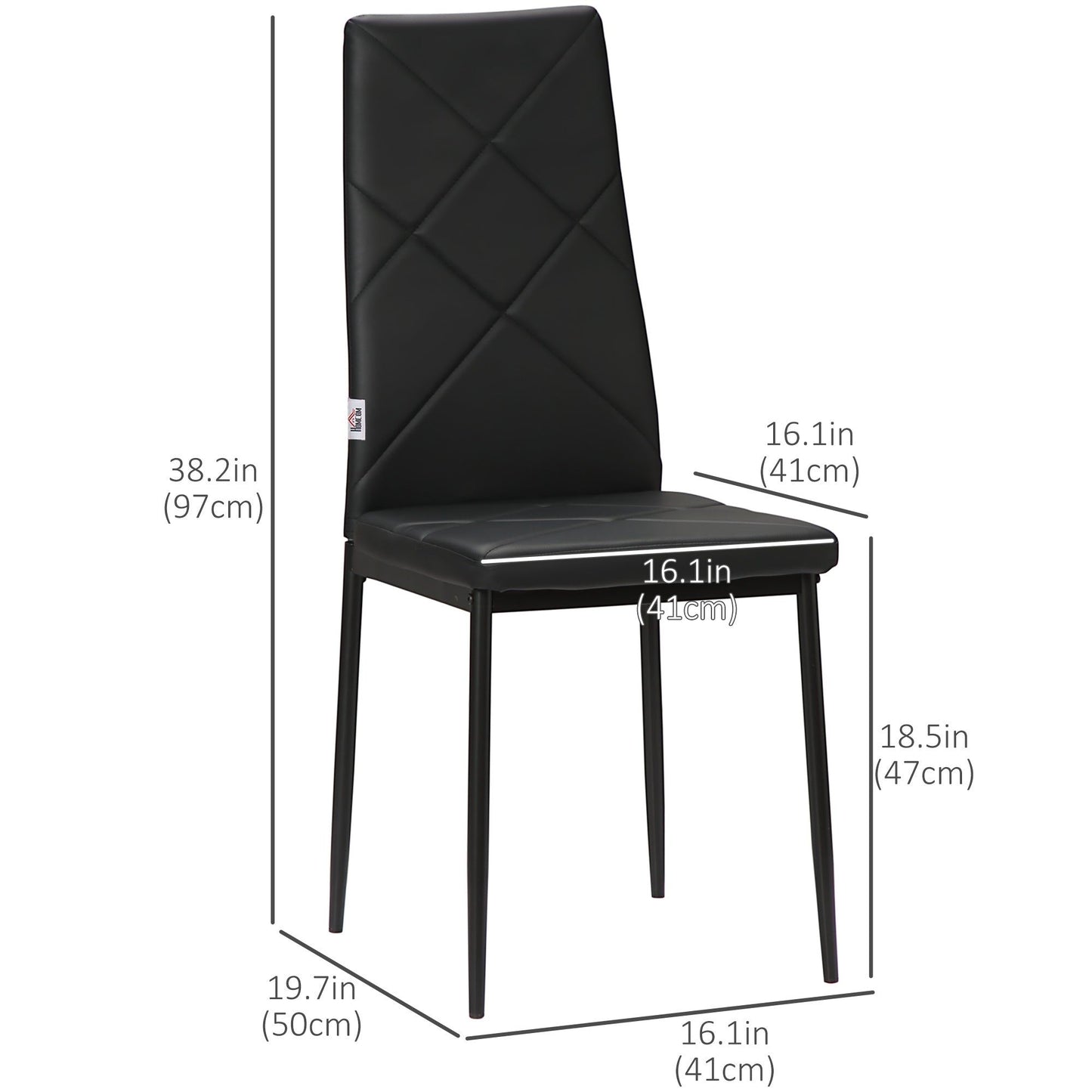 High-Back Faux Leather Dining Chairs Set of 4 - Black