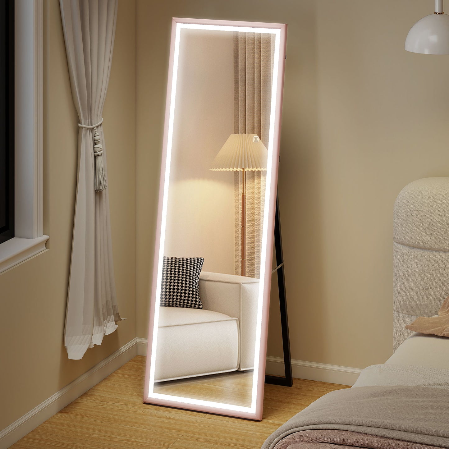 LED Mirror with Dimmable and 3 Colour Lights, 64" x 21" Rectangular Full Body Mirror for Bedroom Living Room, Pink