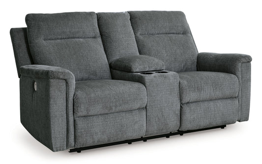 Barnsana - Gravel - Dbl Power Reclining Loveseat With Console - Fabric