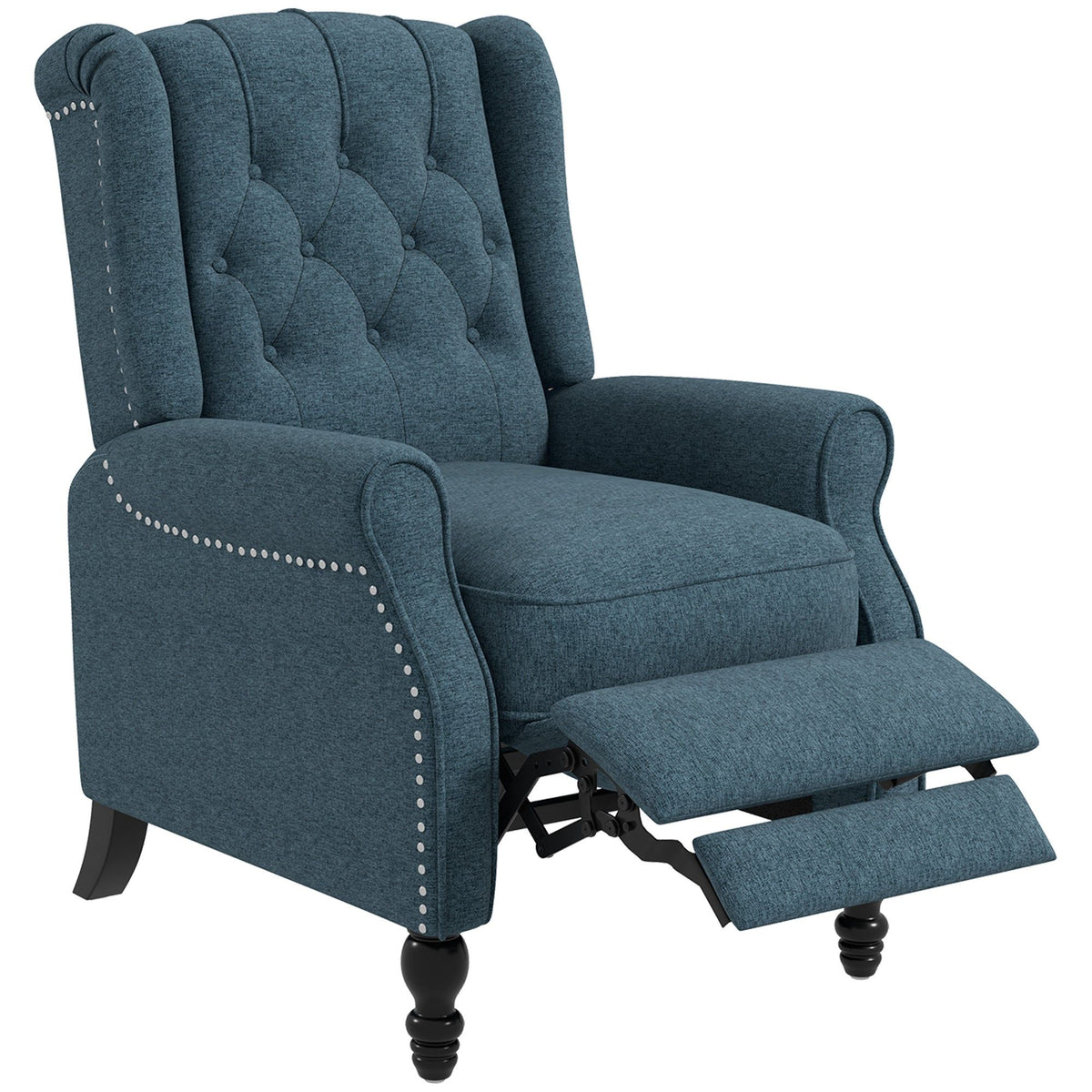 Wingback Tufted Recliner with Footrest - Blue
