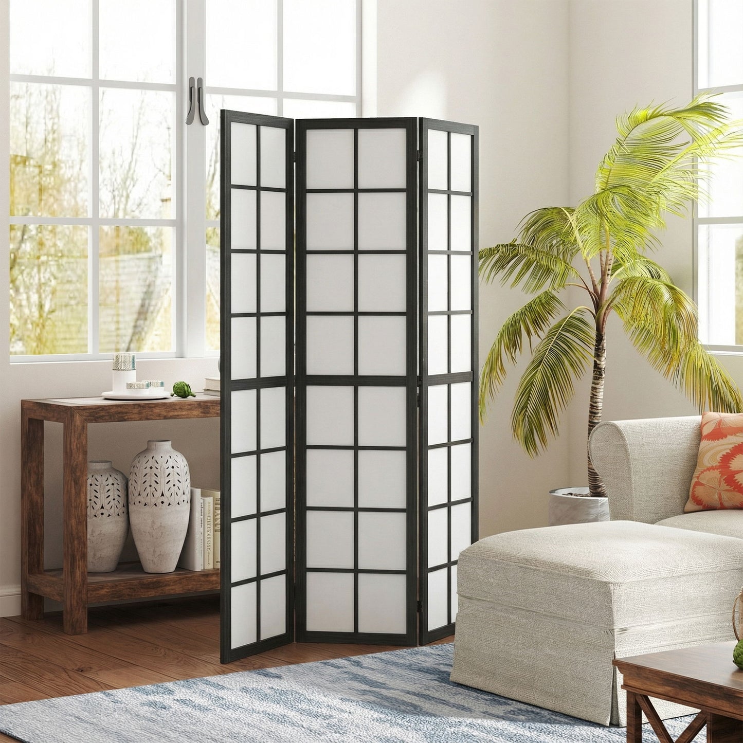 3 Panel Room Divider, 5.6 ft Folding Wall Divider Room Partition for Home Office, Bedroom, Black
