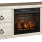 Willowton - 2 Pc. - TV Stand With Faux Firebrick Fireplace Insert - Whitewash