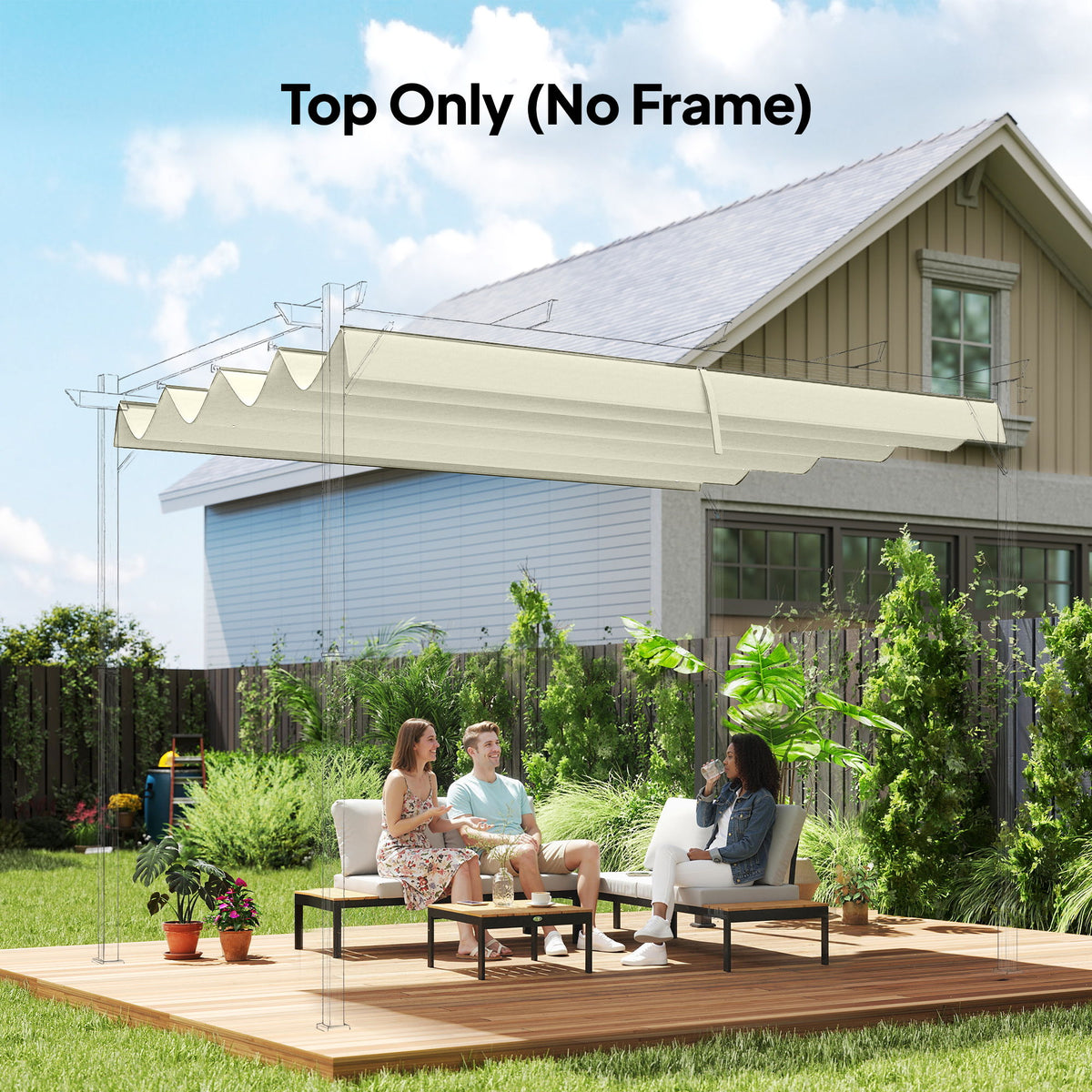 8' x 9.4' Retractable Pergola Canopy Replacement, Fit 7' x 10' Frame, UV30+ Pergola Cover Top Only, Cream