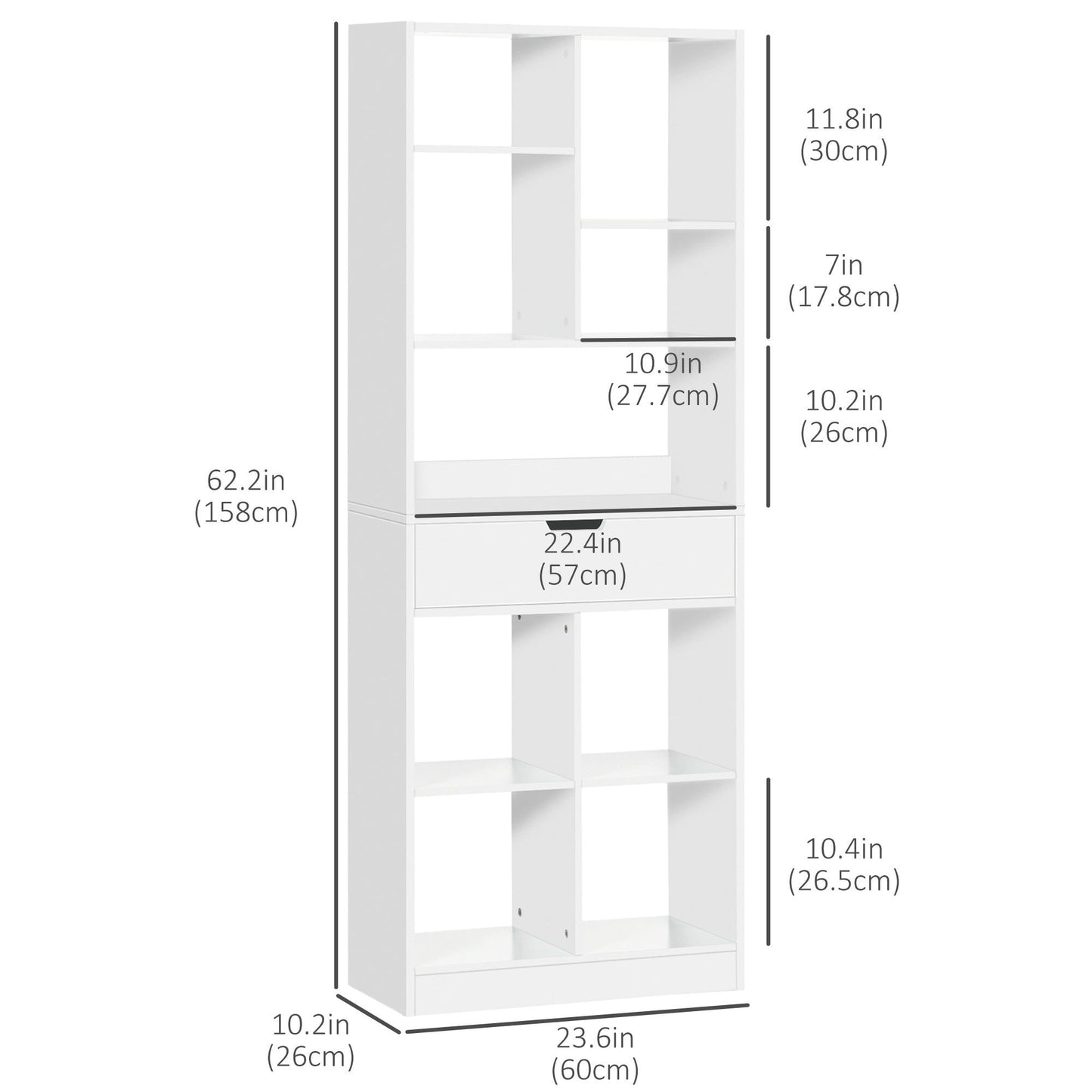Tall Bookshelf with Drawer - White