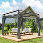 10' x 10' Outdoor Gazebo, Retractable Pergola Canopy with Curtains, UPF30+ Free Standing Metal Pergola Kit, Dark Grey