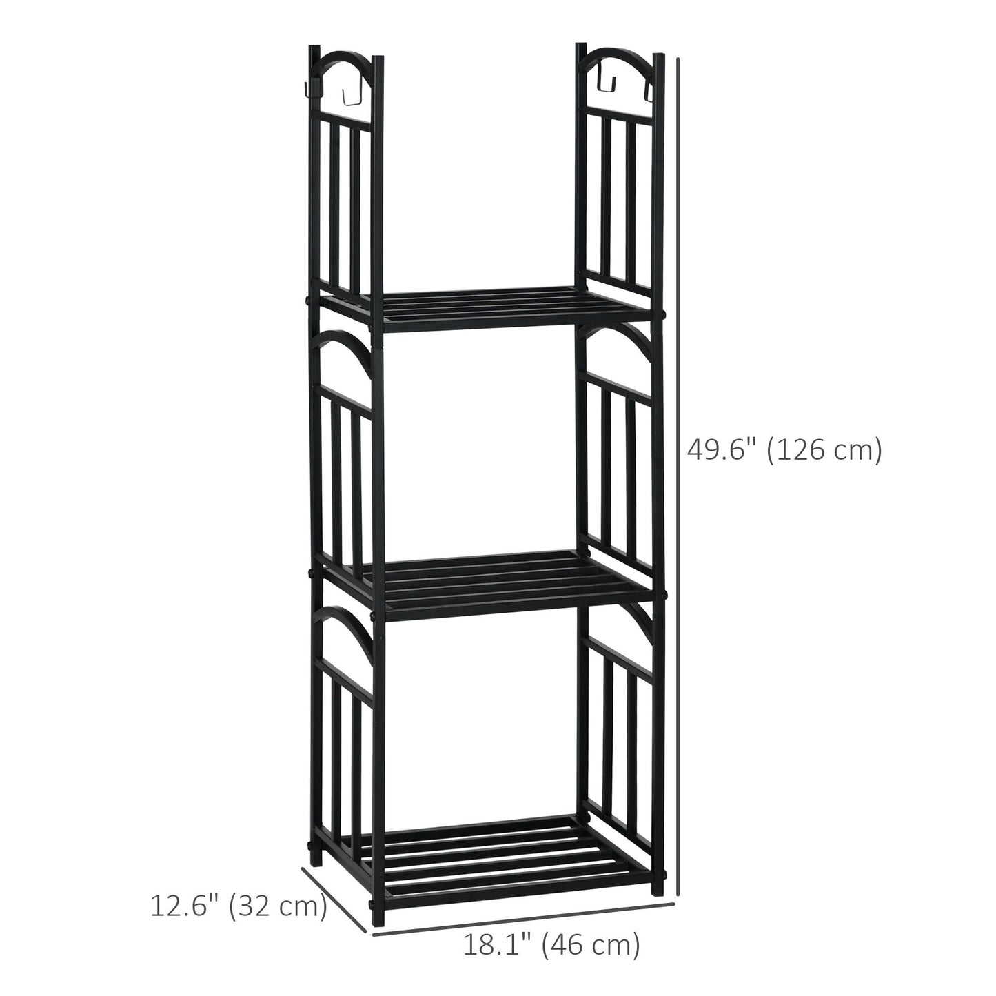 3-Tier Firewood Rack Heavy Duty Wood Storage Log Stacking Shelf with Hanging Hooks, Outdoor Indoor Use, Black