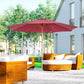 10' x 8' Bamboo Wooden Round Market Patio Sun Umbrella, Garden Parasol, Outdoor Sunshade Canopy, Wine Red