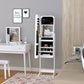 Freestanding Mirror Jewelry Cabinet Armoire, LED Lighted Jewelry Organizer with Stand, Angle Adjustable, White