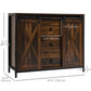 Industrial Buffet Cabinet, Kitchen Sideboard with Sliding Barn Doors, Three Drawers and Adjustable Shelves, Rustic Brown