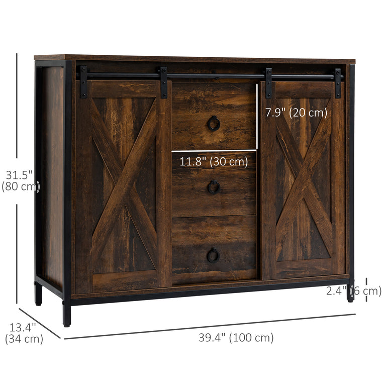 Industrial Buffet with Barn Doors and Drawers - Rustic Brown