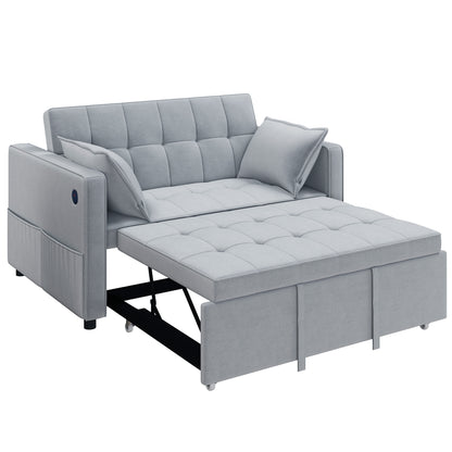 Convertible Sofa Bed with Pull-Out Sleeper and USB - Light Grey