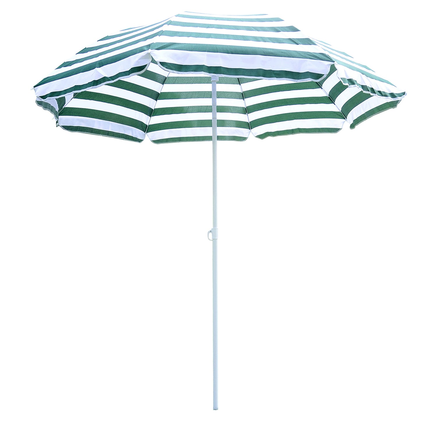 6FT Round Beach Umbrella with Tilt Mechanism, Outdoor UV Protection Sun Shaded Canopy with Push Button, Striped Green